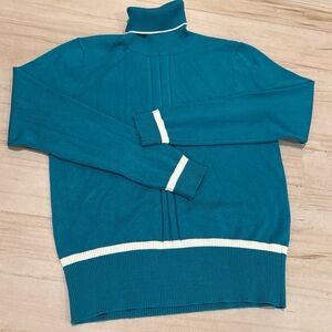 Vintage Bogari Teal 🩵🤍 Silk Turtleneck — Medium, Excellent Condition ✨